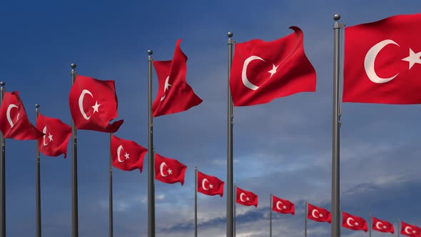 The Turkey Flags Waving In The Wind  2K