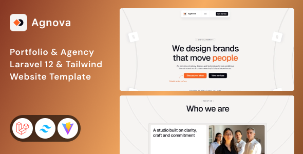 Agnova - Laravel 12 Portfolio & Agency Tailwind CSS 4 Website Template