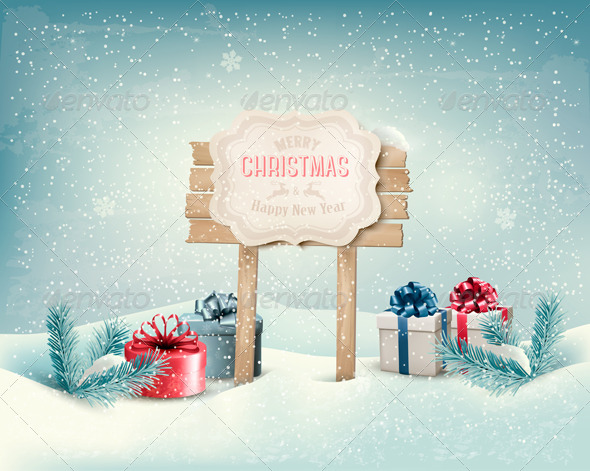 Christmas Winter Background with Presents.