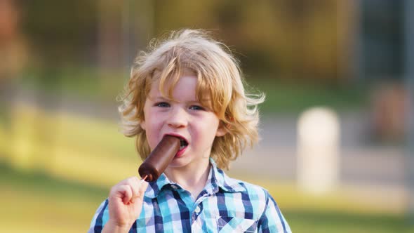 Young Blond Boy Eating a Ice Cream on a Stick Outdoor alt