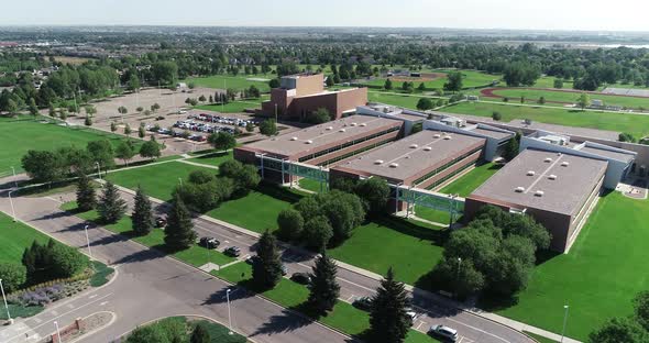 Aerial of Fort Collins High School showing beautiful groundskeeping.