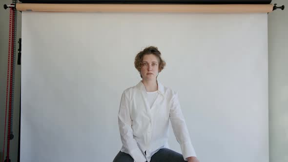 Young Confident Caucasian Woman Portrait in Studio