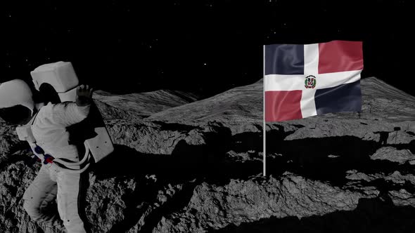 Astronaut Planting Dominican Republic Flag on the Moon