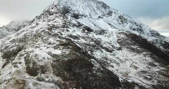 4k Drone footage of Snowdonia in winter.