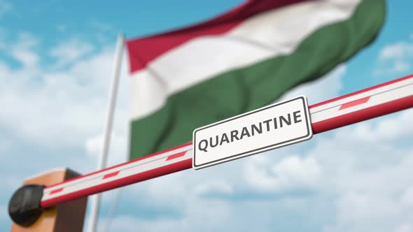 Open Gate with QUARANTINE Sign on the Hungarian Flag Background