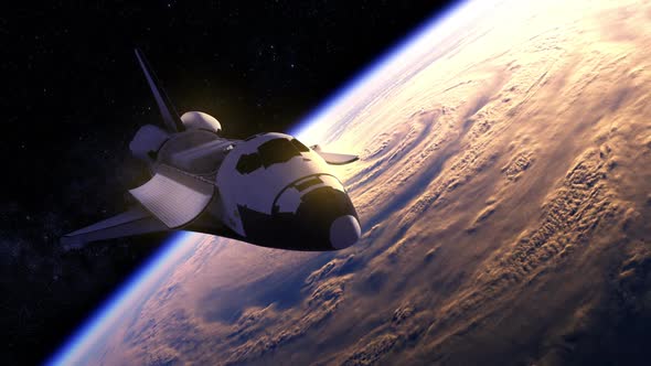 Space Shuttle Flying Over The Earth alt