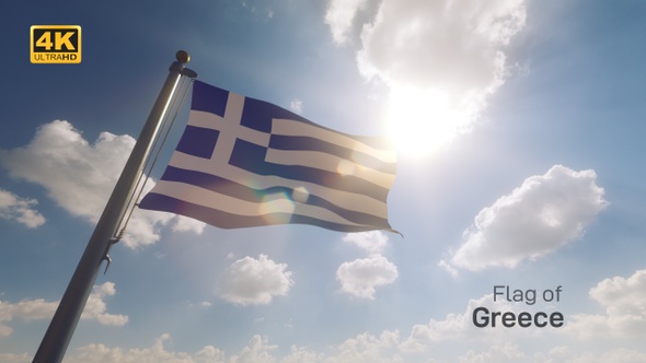 Greece Flag on a Flagpole V2 - 4K