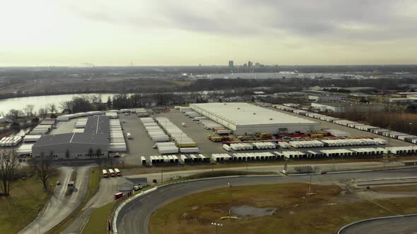 Aerial drone video car manufacturer plant Toledo Ohio USA