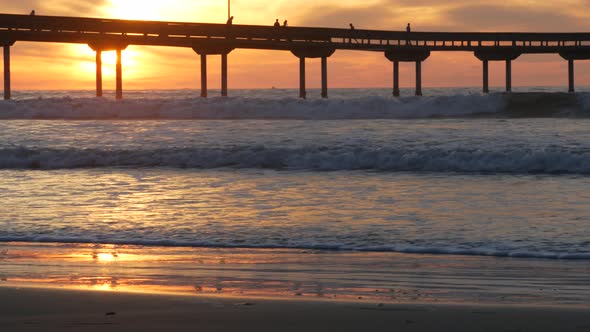 Pier in Sea Water on Beach