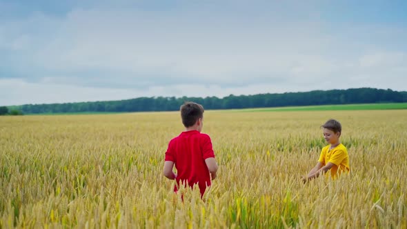 Children on yellow field.