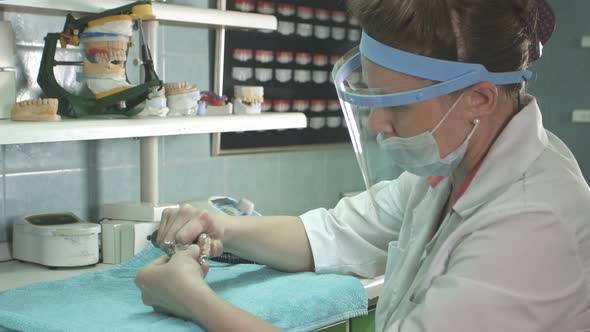 Dental Technician Making of Denture in a Dental Lab