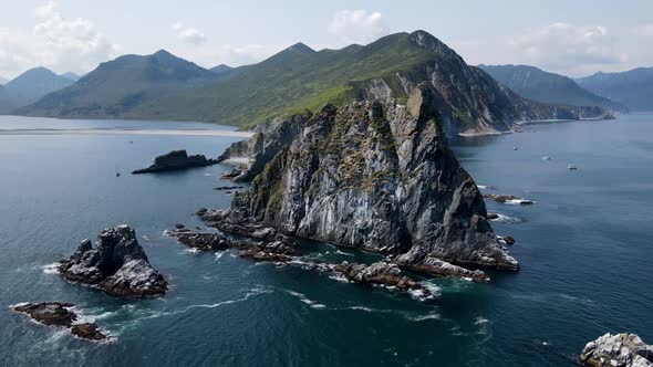 rocks and flying birds with high