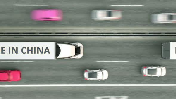 Semitrailer Trucks with MADE IN CHINA Text alt