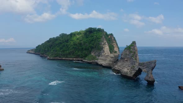 Aerial View of Tropical Island Washed By Ocean Atuh Beach