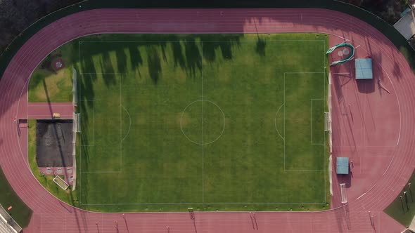 Top-down aerial view of an olympic stadium