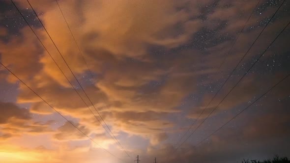 Electrical Power Lines In Starry Sky Background Time Lapse TimeLapse TimeLapse
