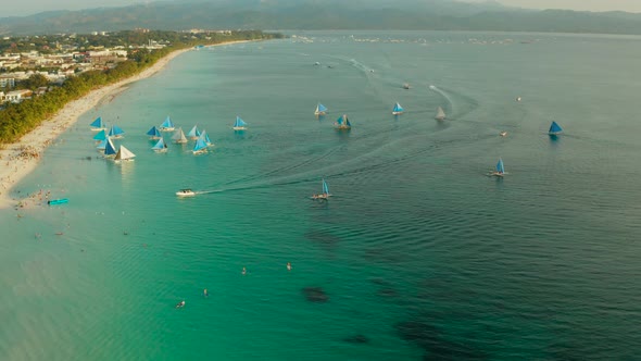 Tropical Beach and Sailing Boats Boracay Philippines