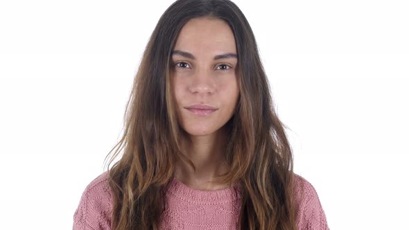 Portrait of Young Latin Woman, White Background