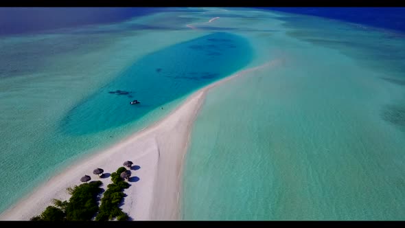 Aerial top down sky of tranquil shore beach holiday by blue sea with white sand background of a dayo