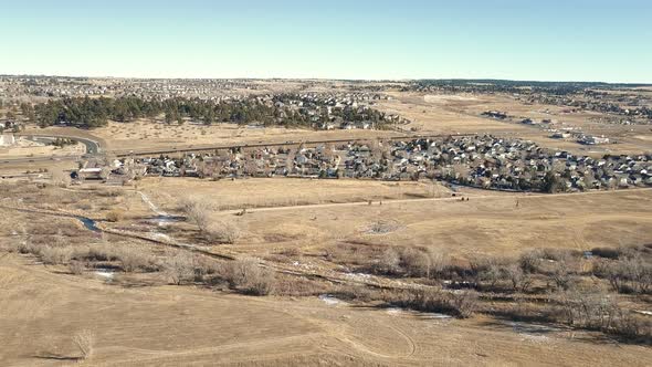 Aerial view of suburban park in Parker, Colorado.