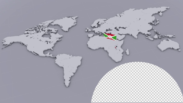 Burundi Flag On Extruded World Map