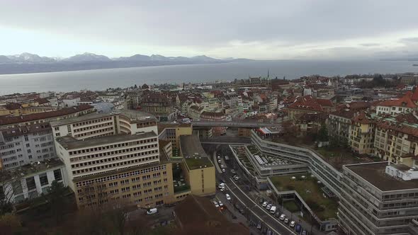 Aerial view of buildings near Geneva Lake  