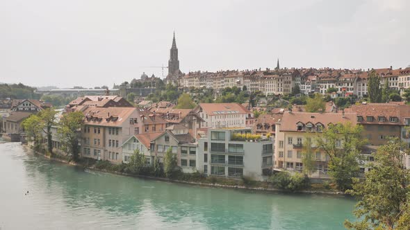 Cityscape View on the Old Town with River and Bridge in Bern City in Switzerland