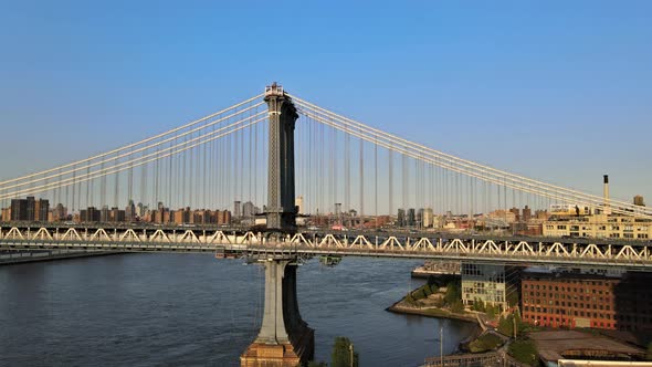 Aerial View of Lower Manhattan New York Over Manhattan Bridge