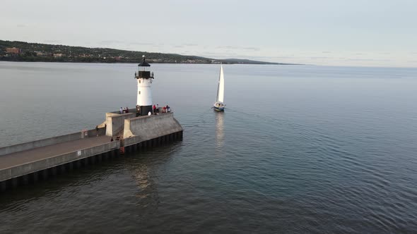 Lighthouse by canal park duluth, minnesota aerial view, Lake Superior