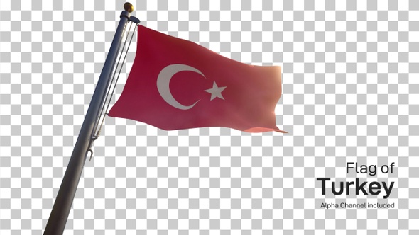 Turkey Flag on a Flagpole with Alpha-Channel
