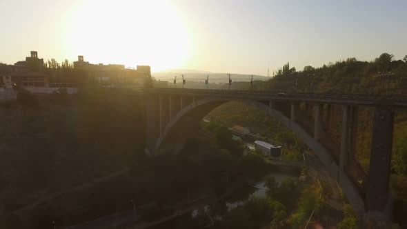 View of Car Movement on Kievyan Bridge Crossing Hrazdan River Yerevan Armenia