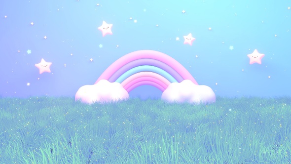 Cute Rainbow And Stars Night