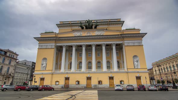 The Rear Facade of the Building of the Alexandrinsky Theatre Timelapse Hyperlapse in St