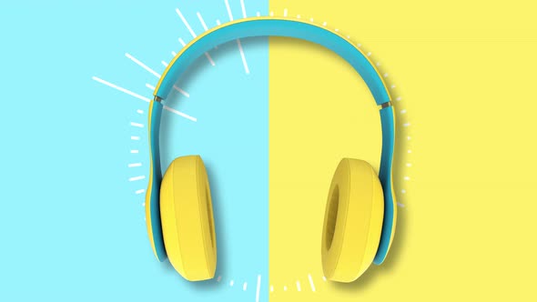 Dj Headphone Enjoying Dancing on the Blue Yellow Background with Club Music alt