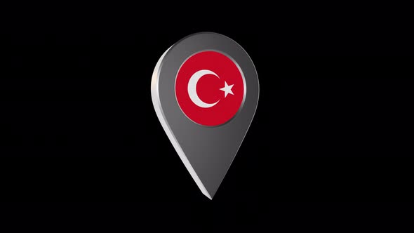 3d Animation Map Pointer With Turkey Flag With Alpha Channel - 4K