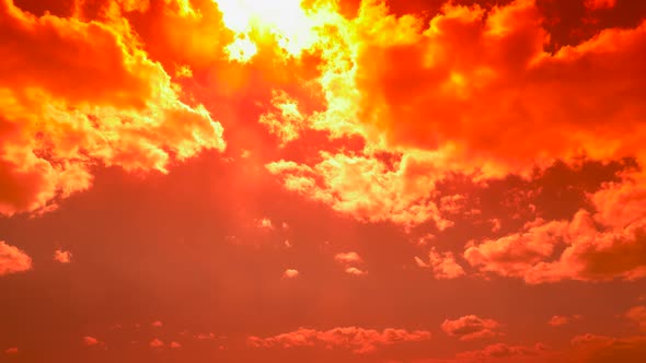 Sky Time Lapse Orange Golden Sky with Clouds and Sun