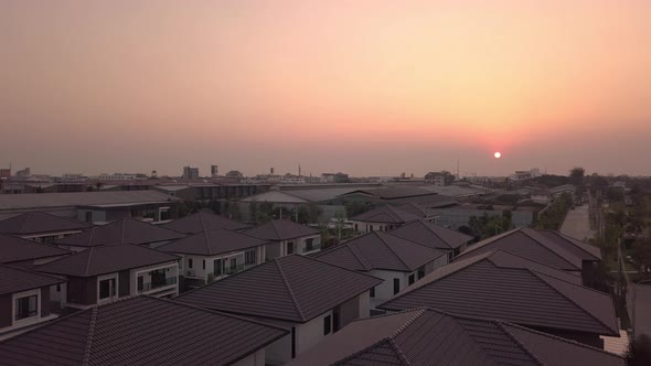 Aerial view of roof top house village in bangkok thailand