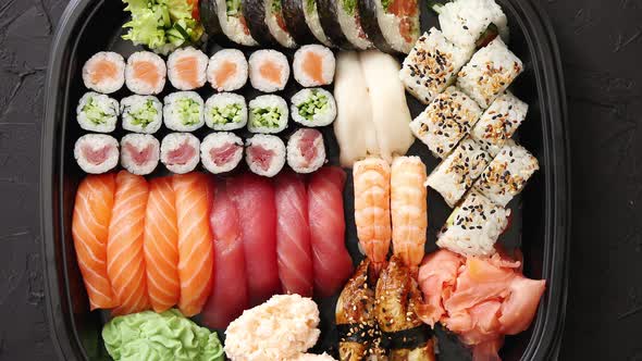 Various Kinds of Sushi on Plate or Platter Set