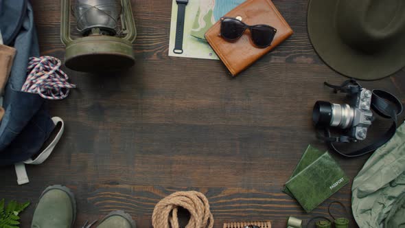 Flat Lay Top View of Travel Accessories and Gear