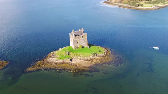 Aerial of the Historic Castle Stalker in Argyll, Scotland