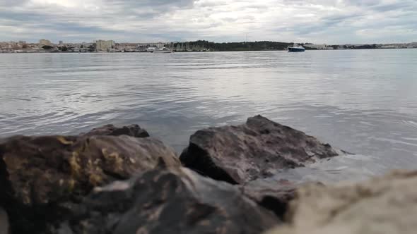 Rocks On River - Slow Motion, Wide Shot