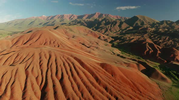 Aerial View of Beautiful Mountain Landscape at Sunset in Kyrgyzstan