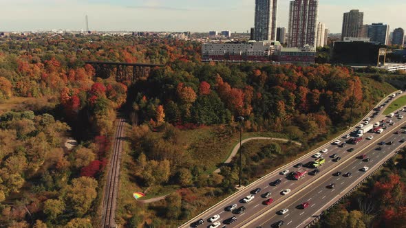 Fall colour over Don Valley Parkway Toronto Ontario Canada