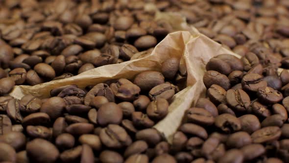 Roasted Coffee Beans Falling On Rotating Plate