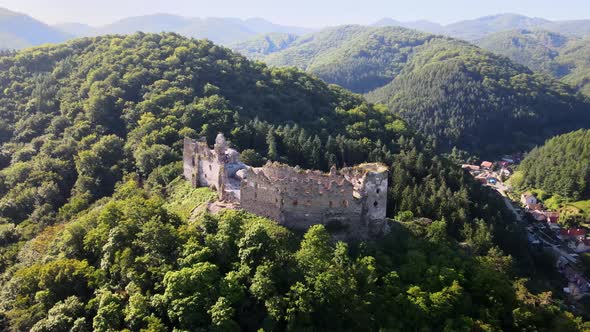 View of Sasovsky castle in Sasovske podhradie village in Slovakia