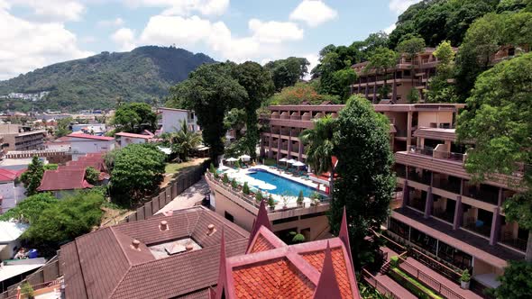 Drone View of the Hotel with a Pool