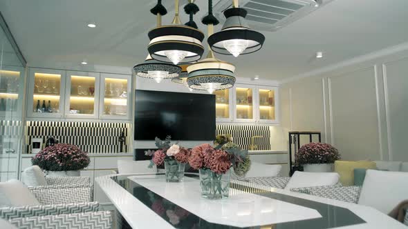 Luxury modern kitchen design with gold and marble accents