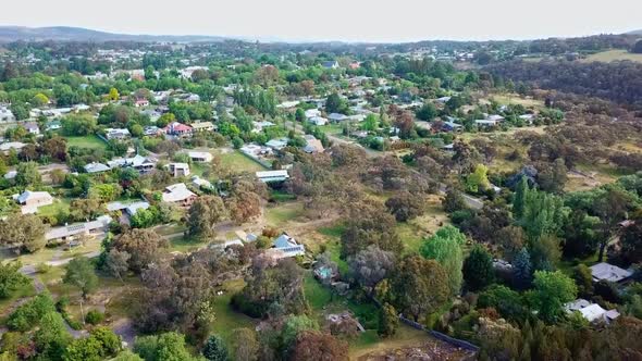 Aerial view of the township of Beechworth, in north-east Victoria, Australia November 2021.