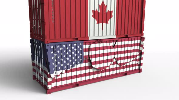 Container with Flag of Canada Breaks Container with Flag of the USA alt