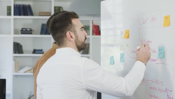 Colleagues working with a board